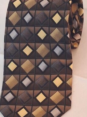 Bergamo New York Geometric Silk Scarf Brown & Gold Like New